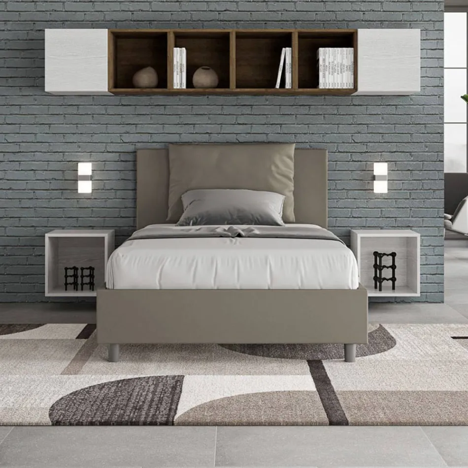 Postel 120x200 cm s čelem a polštáři z umělé kůže vyrobená v Itálii - Olimpiadi Viadurini