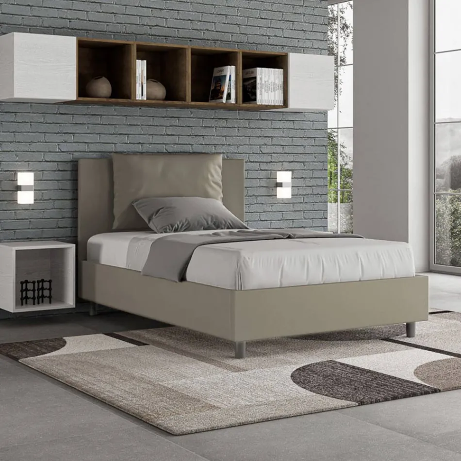 Postel 120x200 cm s čelem a polštáři z umělé kůže vyrobená v Itálii - Olimpiadi Viadurini