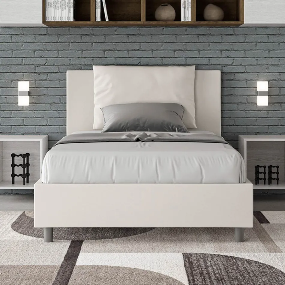 Postel 120x200 cm s čelem a polštáři z umělé kůže vyrobená v Itálii - Olimpiadi Viadurini