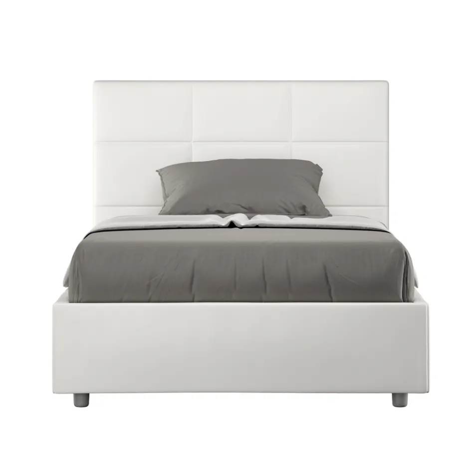 Postel 140x200 cm s obdélníkovým čelem z umělé kůže, vyrobeno v Itálii - Brina Viadurini