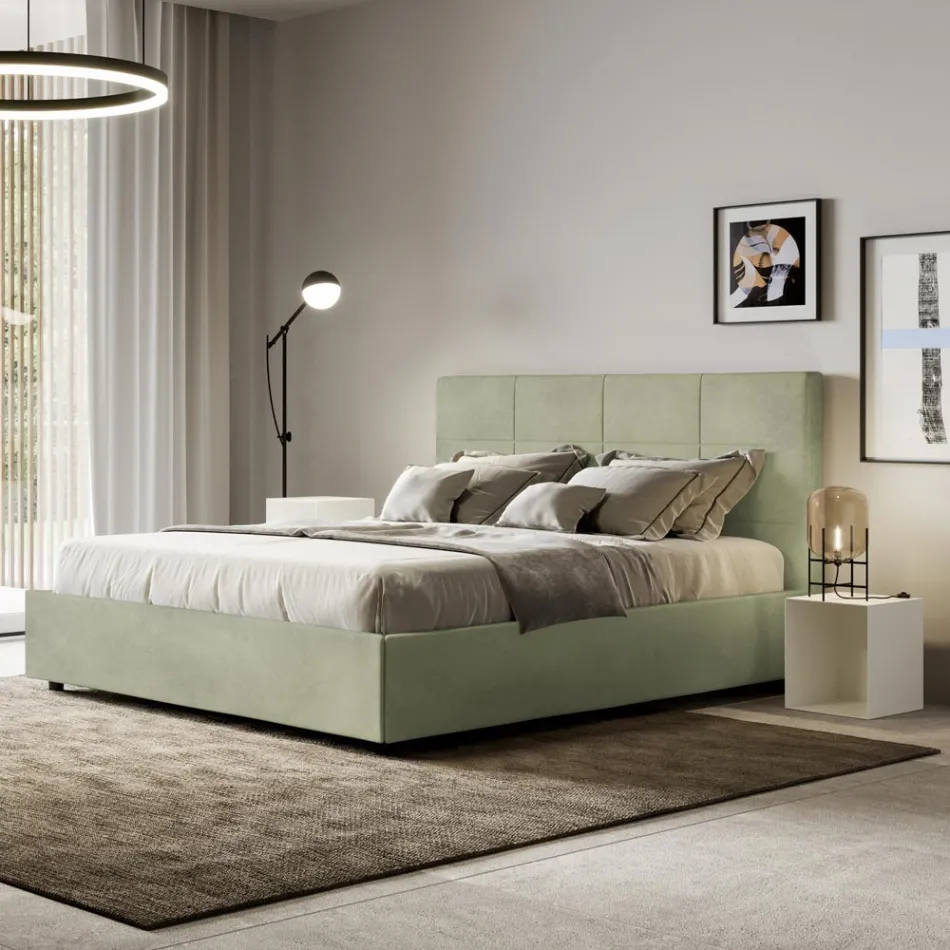 Postel 160x200 cm s obdélníkovým čelem z mikrovlákna Vyrobeno v Itálii - Brina Viadurini