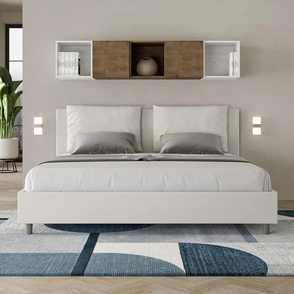 Postel 200x200 cm s čelem a polštáři z umělé kůže vyrobená v Itálii - Olimpiadi Viadurini