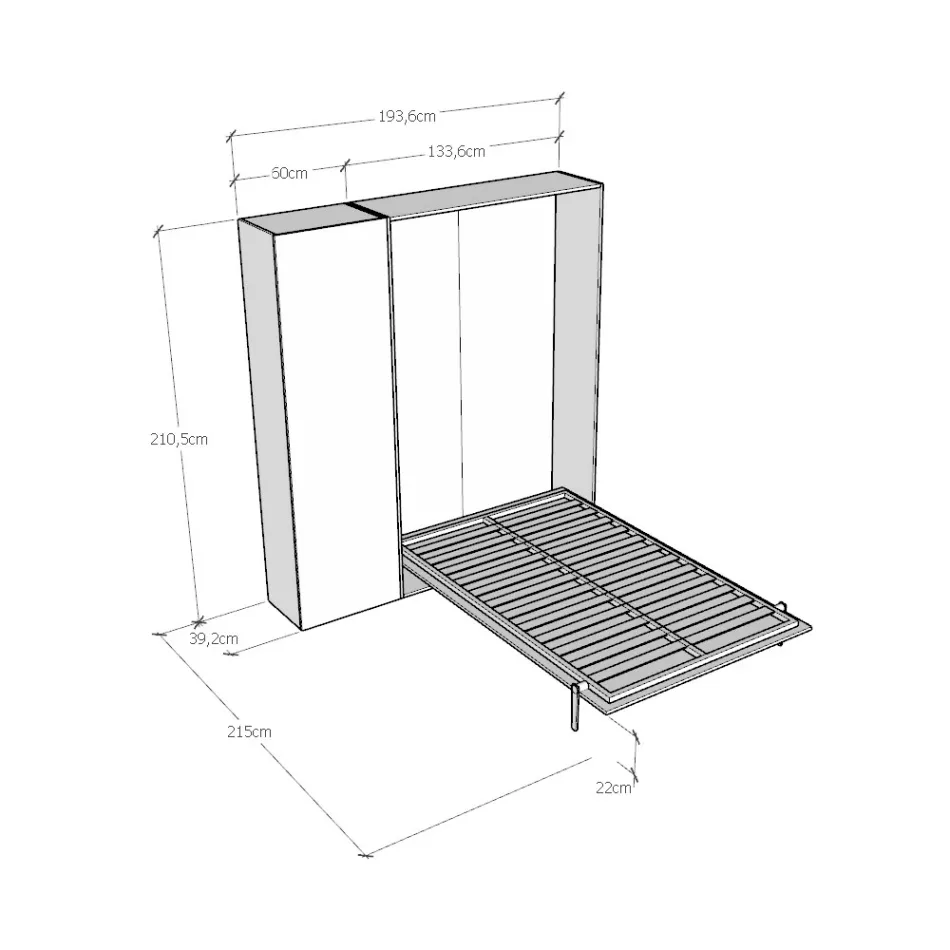 Manželská postel s vertikálním výklopným sloupkem a sloupkem - Magicompare Viadurini