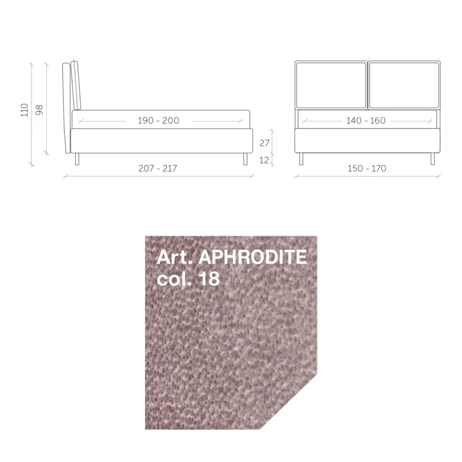Manželská postel 160x190 se 2 měkkými polštáři s obvodovým volánem - Ernesta Viadurini
