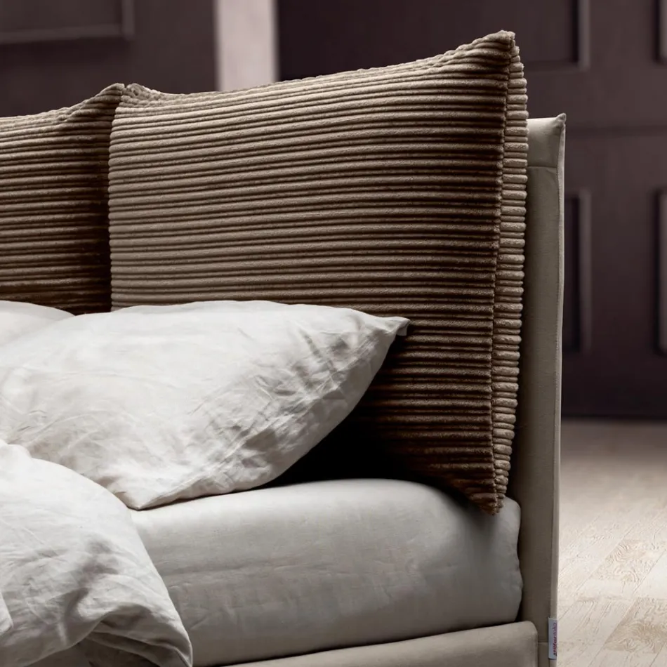 Manželská postel 160x190 se 2 měkkými polštáři v čele - Tramonti Viadurini