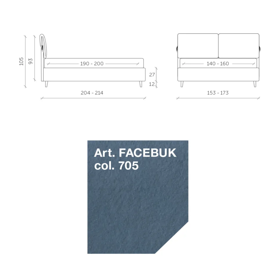 Manželská postel 160x190 s polštáři, které zabalí celé čelo - Charme Viadurini