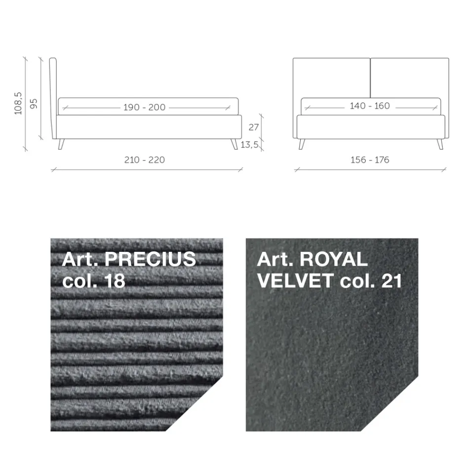 Manželská postel 160x190 s polstrováním ve tvaru polštáře - Brezze Viadurini
