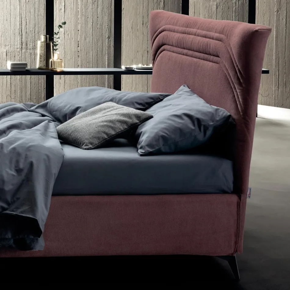 Manželská postel 160x190 se zakřivenými liniemi a dvojitým prošívaným pásem - Gioie Viadurini