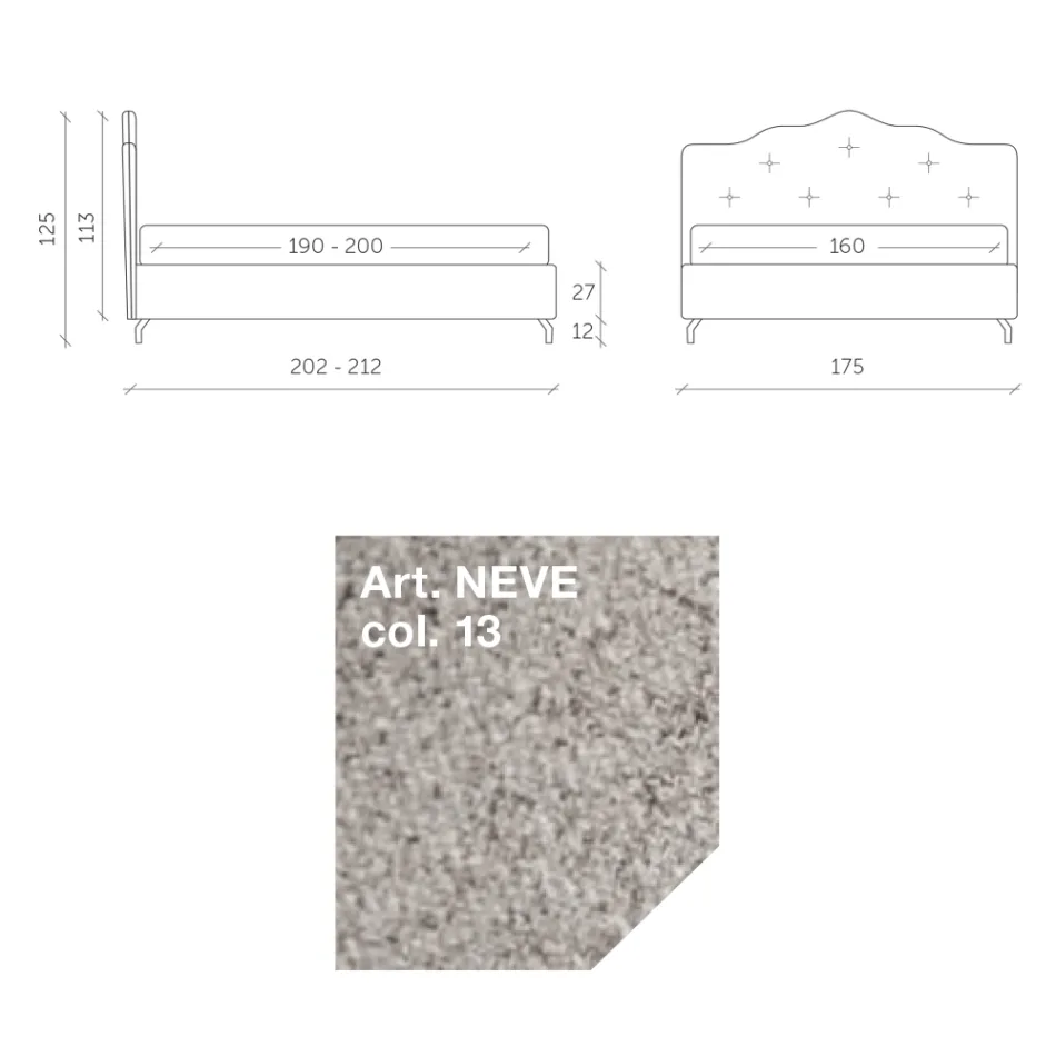 Manželská postel 160x190 s obvodovým volánkovým čelem a knoflíky - rest Viadurini