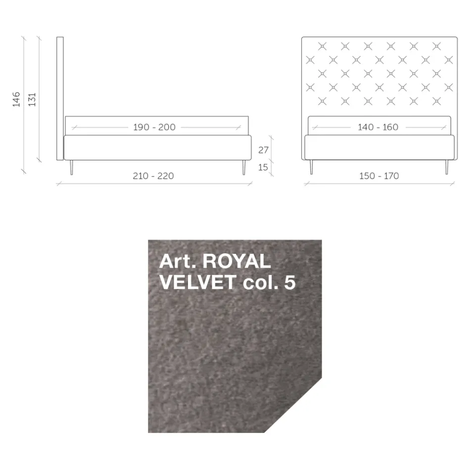 Manželská postel 160x190 s vysokým a prošívaným čelem Made in Italy - Sallie Viadurini