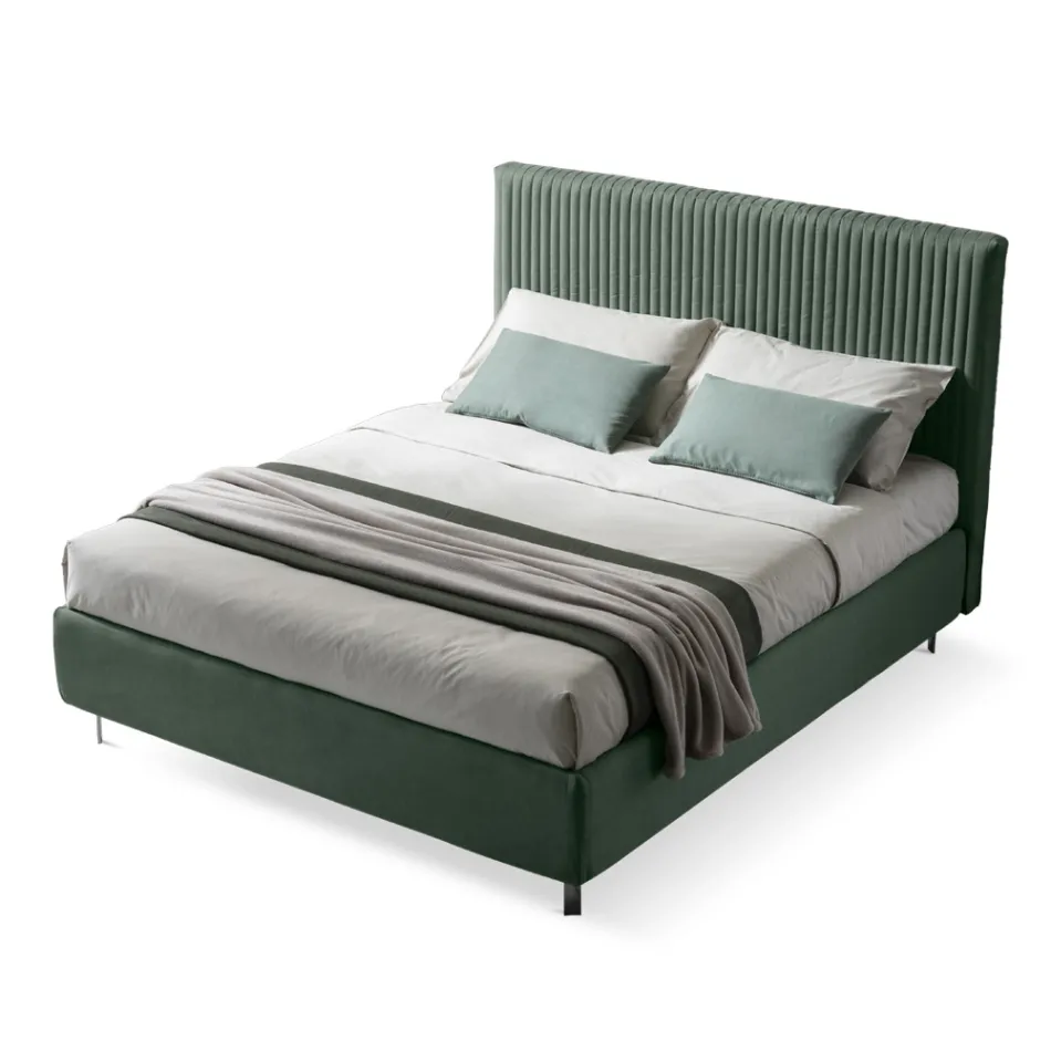 Manželská postel 160x190 s víceproužkovým prošíváním s úzkým pásem - Meduse Viadurini