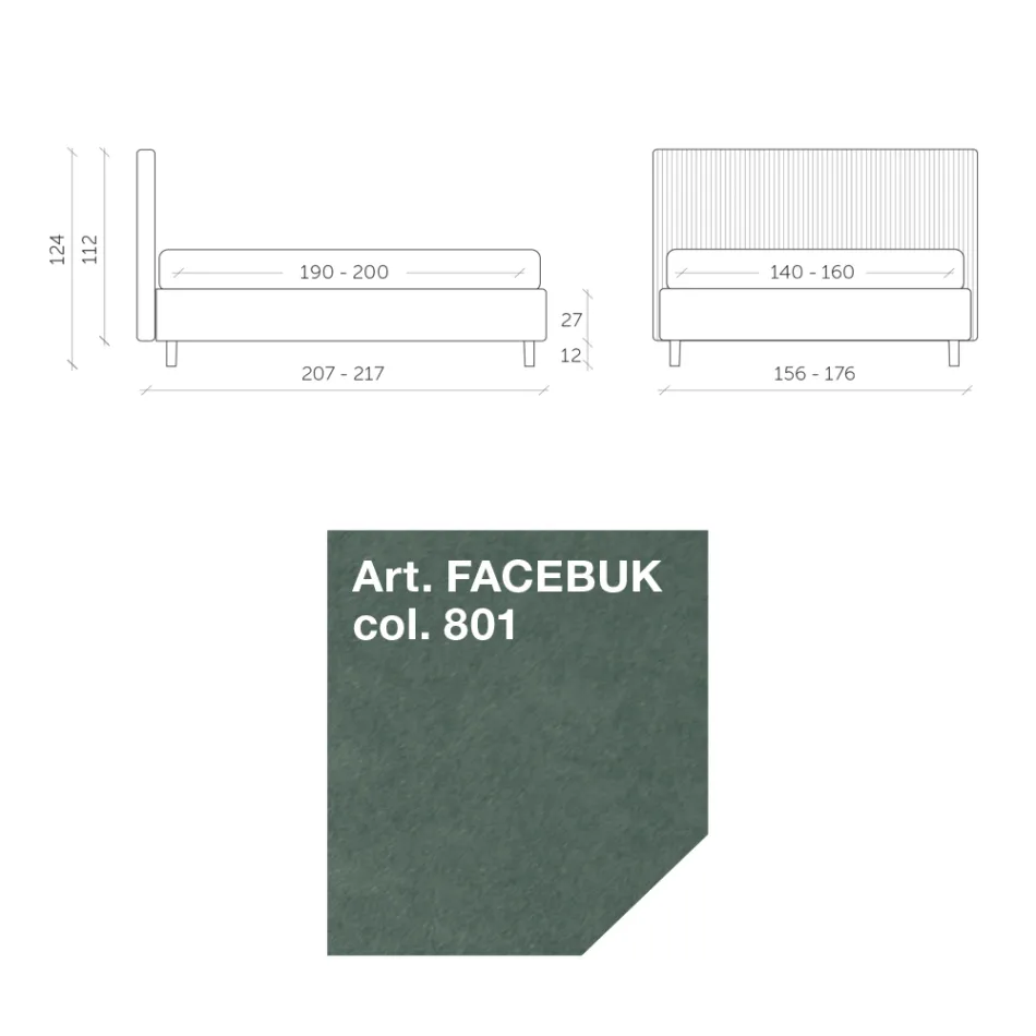 Manželská postel 160x190 s prošíváním s úzkými proužky - Meduse Viadurini
