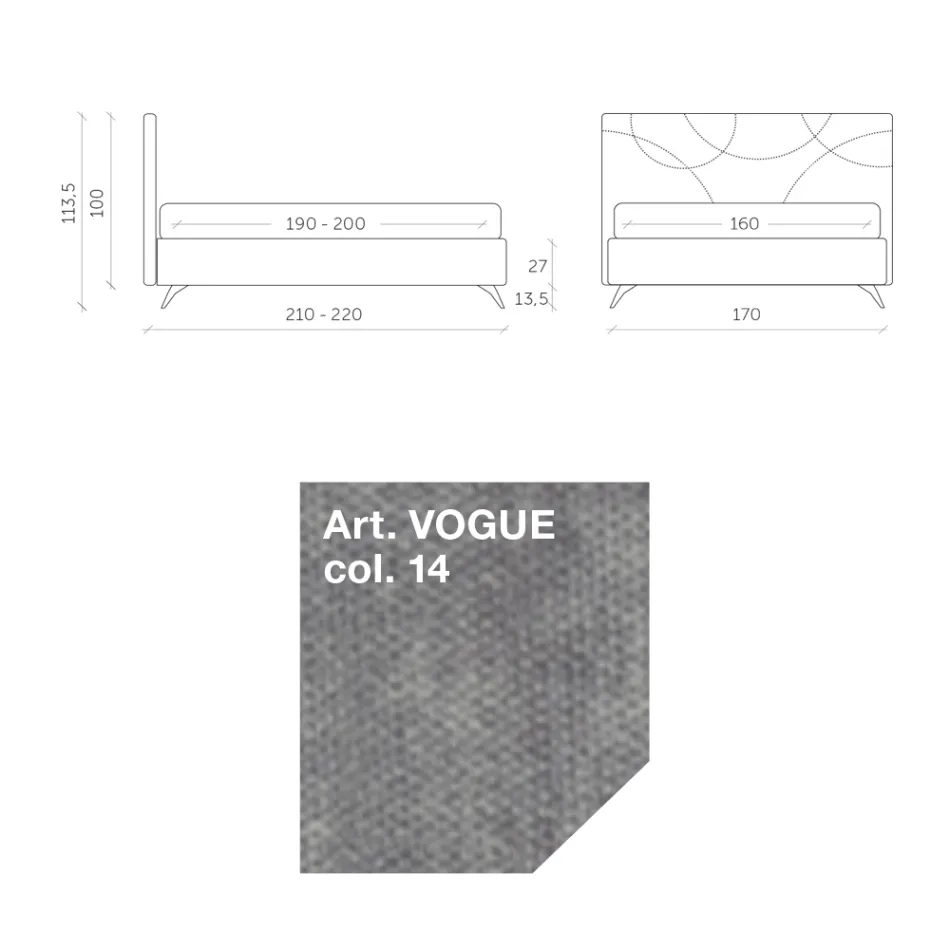 Manželská postel 160x190 s prošíváním příčných křivek - slunečnice Viadurini