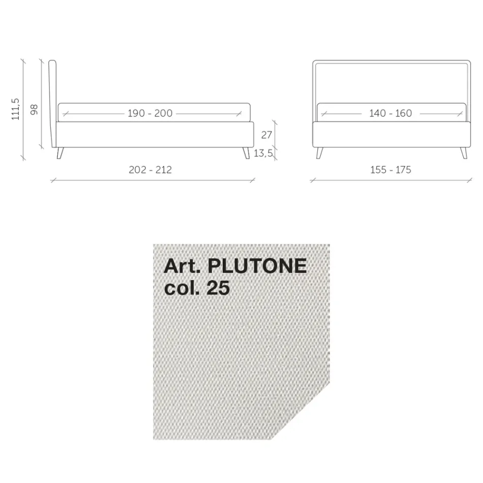 Manželská postel 160x190 z látky s kovovými nohami Made in Italy - Dreams Viadurini