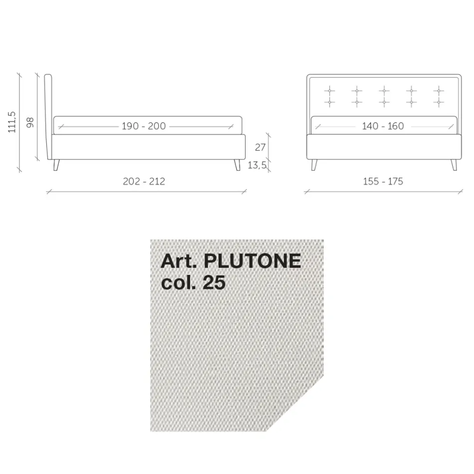 Manželská postel 160x190 z látky s čelem s knoflíky Made in Italy - Dreams Viadurini