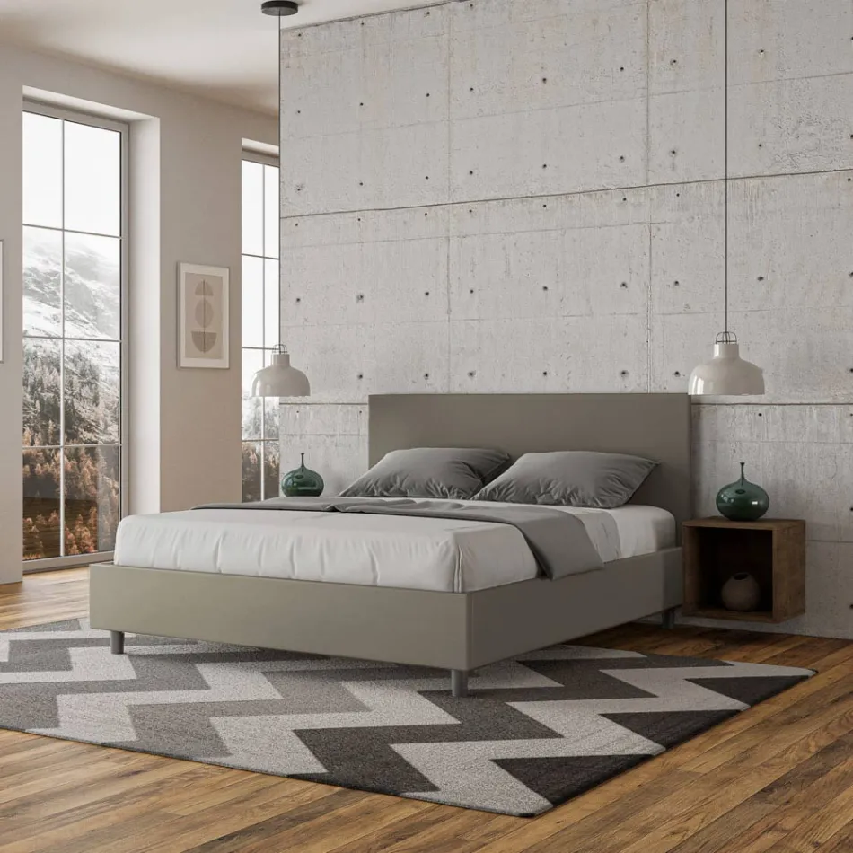 Manželská postel 160x200 cm s čelem z umělé kůže Vyrobeno v Itálii - Pallone Viadurini