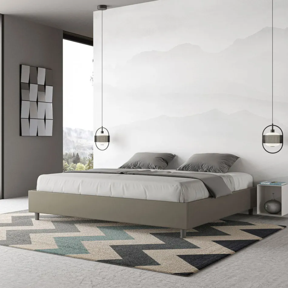 Manželská postel 200x200 cm čalouněná umělou kůží vyrobená v Itálii - Athlete Viadurini