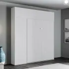 Vertikální skládací manželská postel s horní skříňkou a sloupkem - Magicompare Viadurini