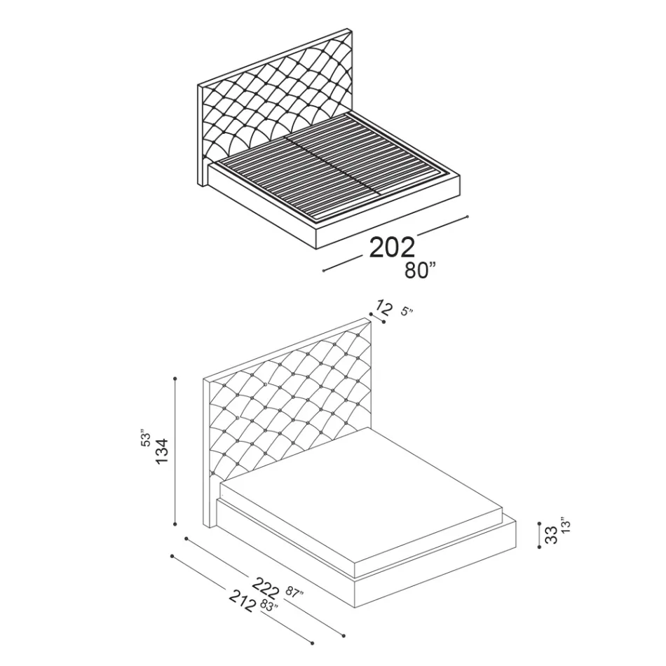 Manželská postel Capitonné s volitelným úložným prostorem Made in Italy - Sciocco Viadurini