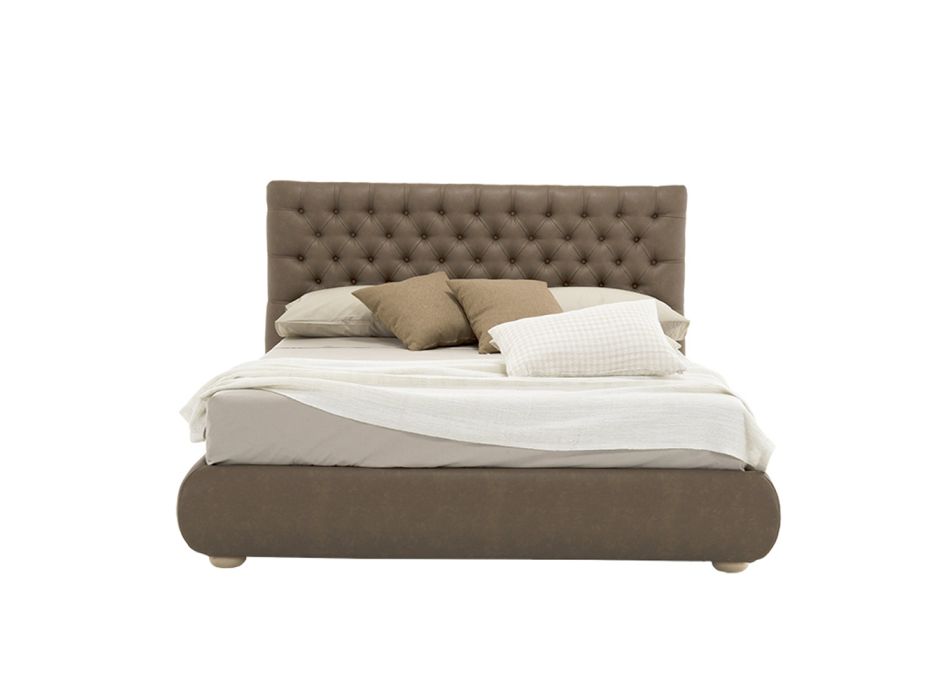 Klasická manželská postel s boxem z látky nebo ekokůže Made in Italy – Libanon Viadurini