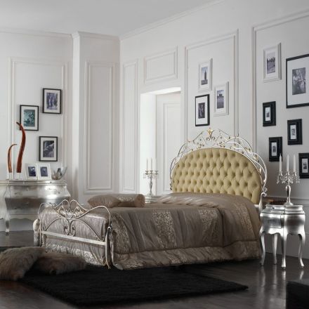 Klasická a luxusní manželská postel ze železa a kůže Made in Italy - Laki Viadurini
