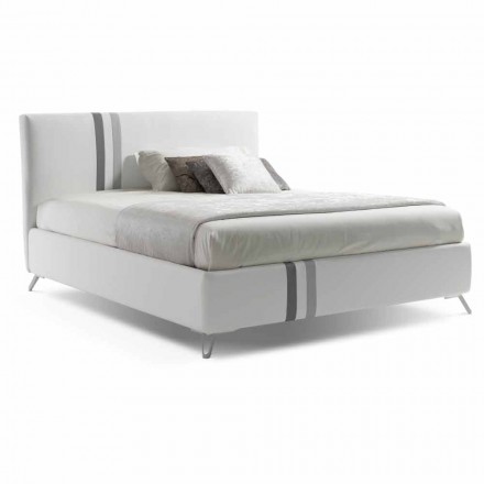 Manželská postel s polstrovanou zásuvkou z ekologické kůže Vyrobeno v Itálii - Paolo Viadurini