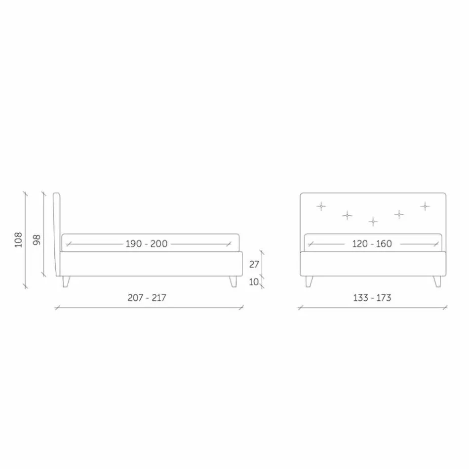 Manželská postel s polstrovanou nádobou Umělá kůže Vyrobeno v Itálii - maska Viadurini