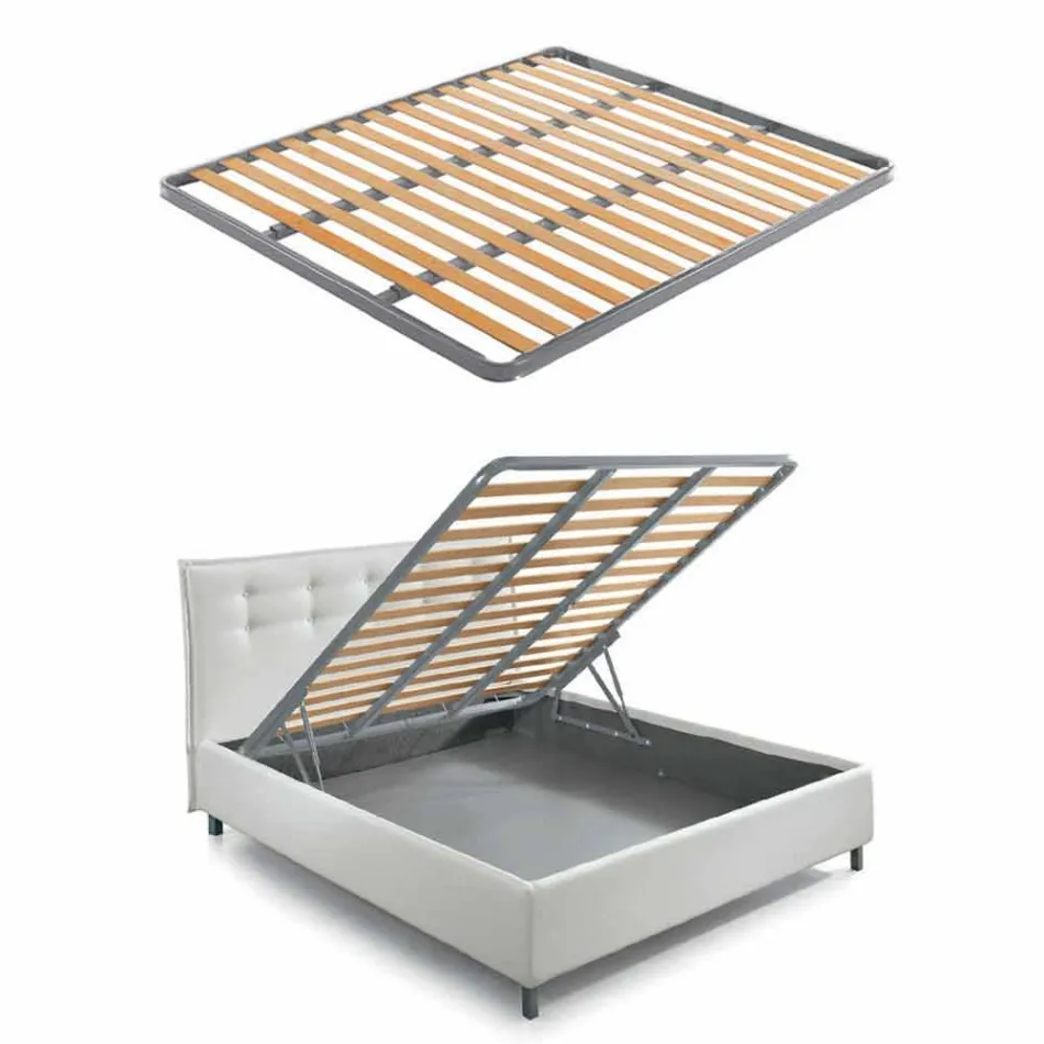 Manželská postel s polstrovanou nádobou Umělá kůže Vyrobeno v Itálii - maska Viadurini