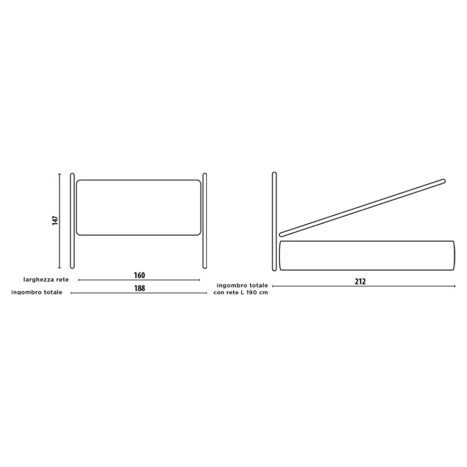 Manželská postel s polstrovaným rámem postele a železným čelem - Nebbia Viadurini