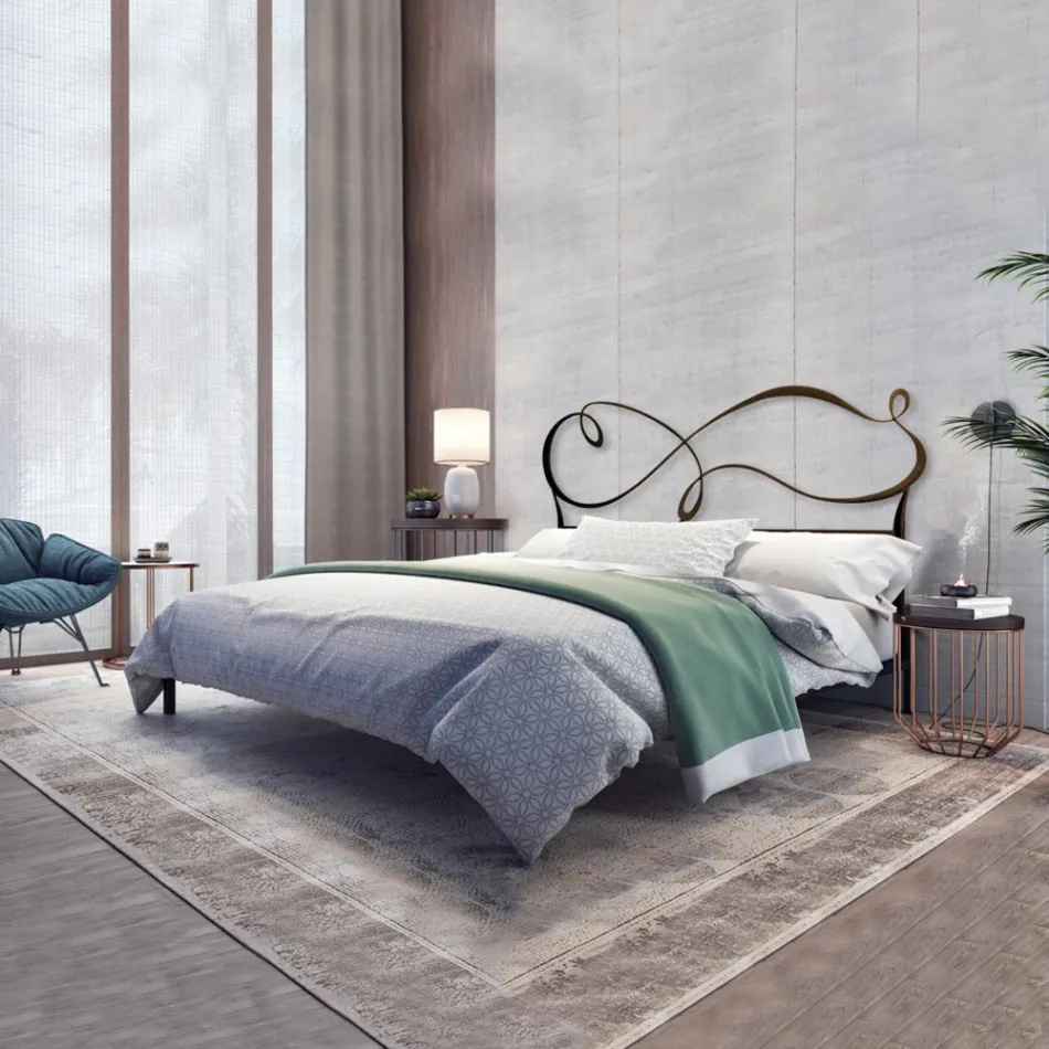 Manželská postel s masivním železem a trubkovým rámem postele Made in Italy - Design Viadurini