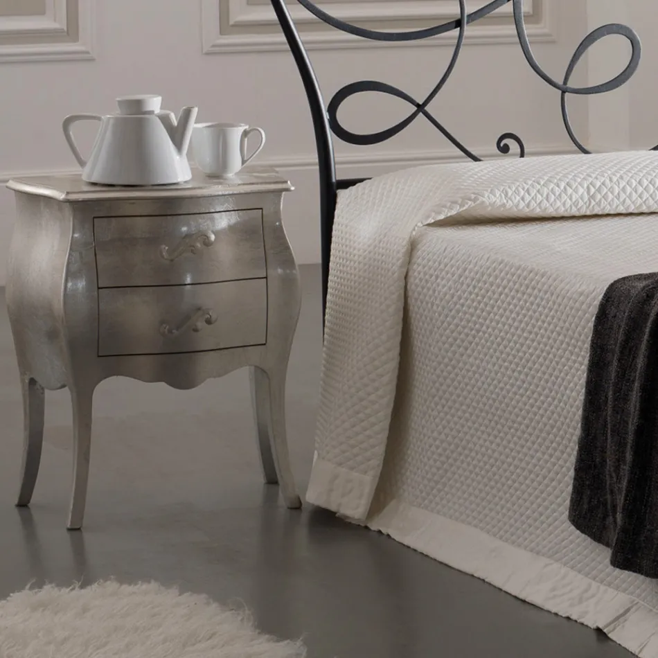 Manželská postel s polštáři, matrací a 2 nočními stolky Made in Italy - Natural Viadurini