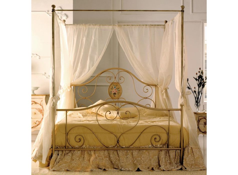 Manželská postel s koordinovaným železným podnožím Made in Italy - Chic Viadurini