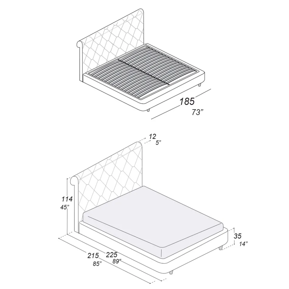 Manželská postel s dřevěnou konstrukcí potaženou polyuretanem - převrácená Viadurini