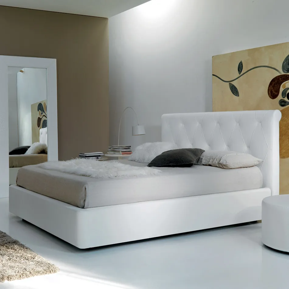 Manželská postel s dřevěnou konstrukcí potaženou polyuretanem - převrácená Viadurini