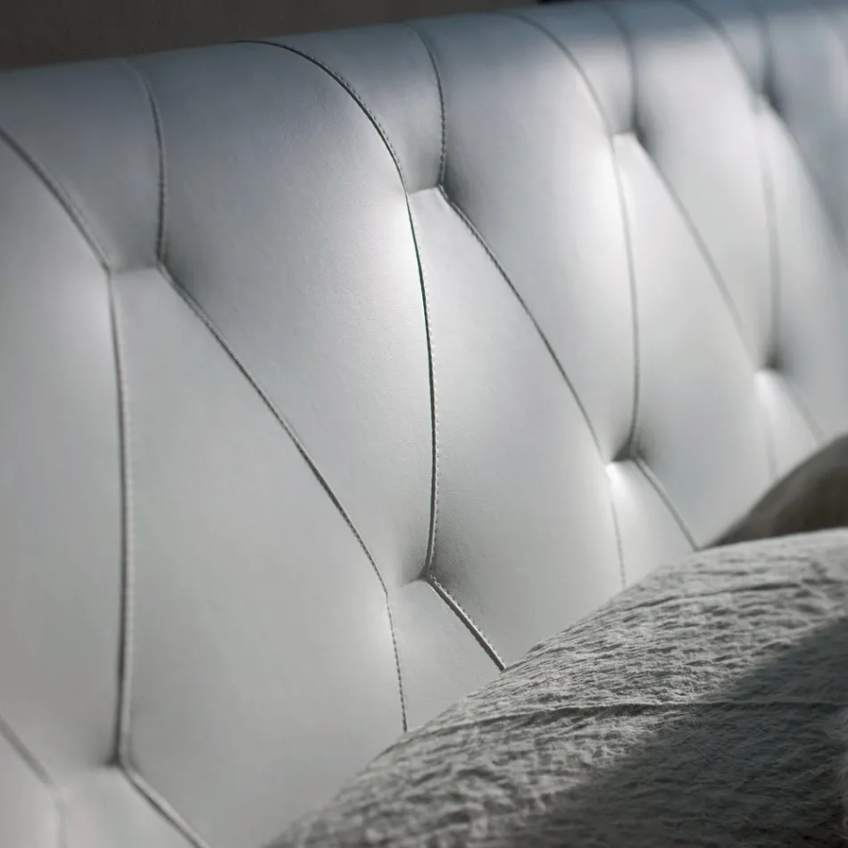 Manželská postel s dřevěnou konstrukcí potaženou polyuretanem - převrácená Viadurini