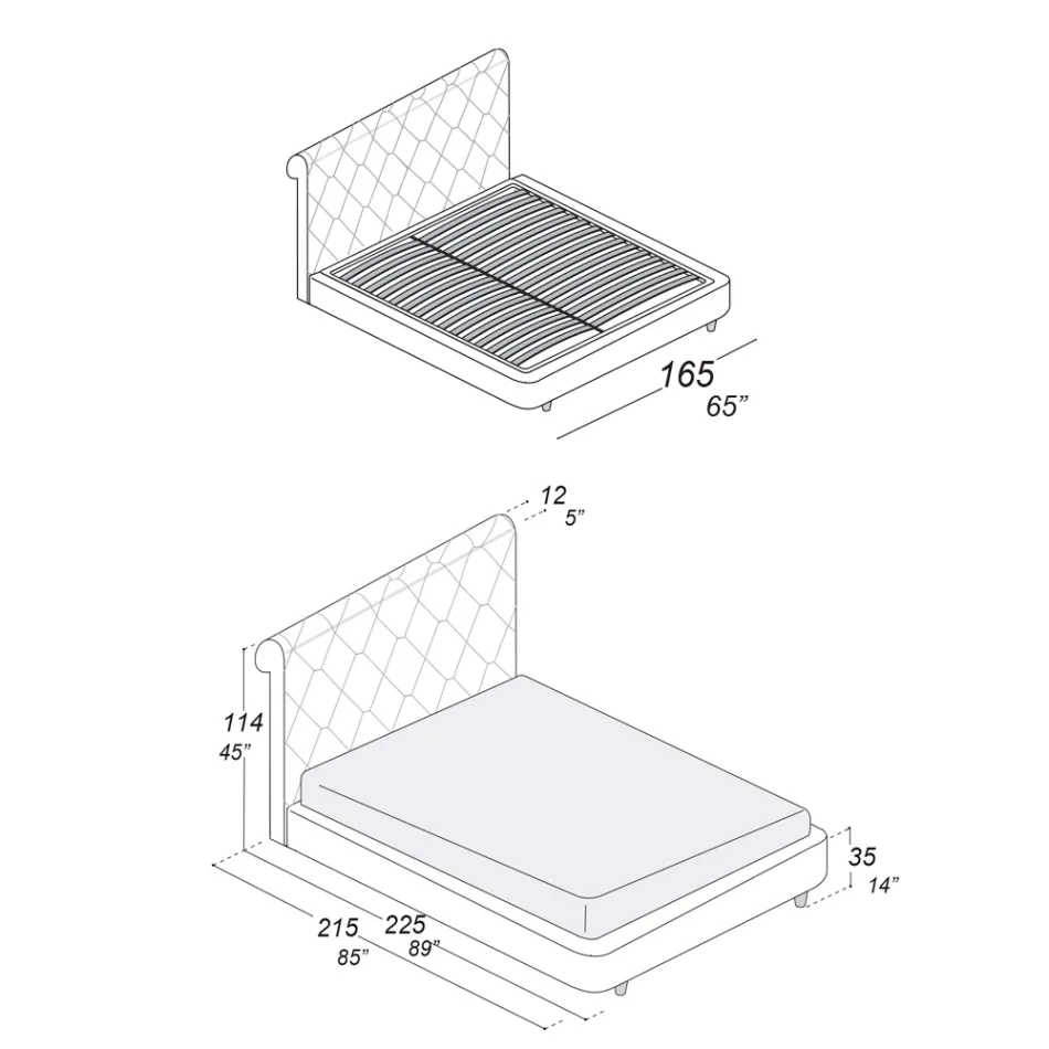Manželská postel s dřevěnou konstrukcí potaženou polyuretanem - převrácená Viadurini