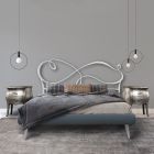 Manželská postel s železným čelem, 2 nočními stolky a matrací - Design Viadurini