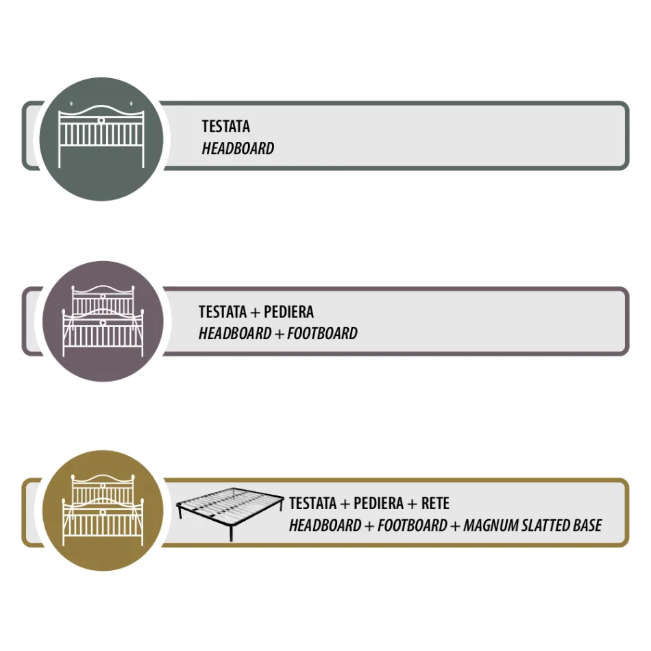 Manželská postel s pevným železným čelem Made in Italy - Nebbia Viadurini