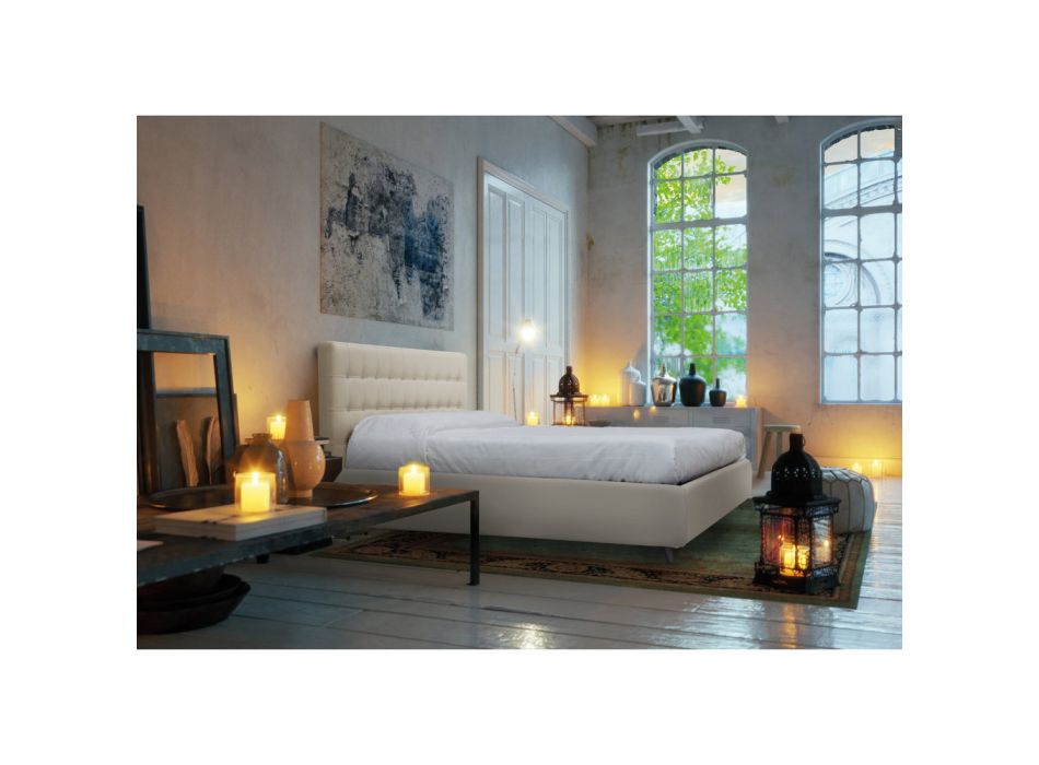 Manželská postel s čelem v ekokůži nebo látce Made in Italy - Buddy Viadurini