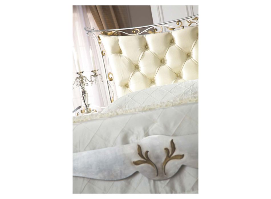 Klasická manželská postel ze železa a kůže Made in Italy - King Viadurini