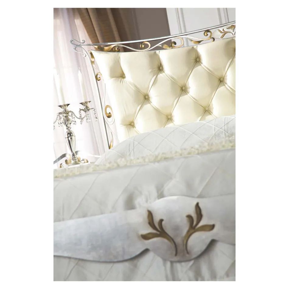 Klasická manželská postel ze železa a kůže Made in Italy - King Viadurini