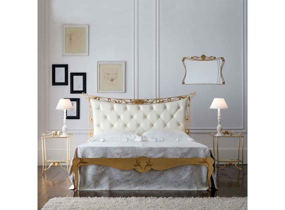 Manželská postel v klasickém stylu ze železa a kůže Made in Italy - King Viadurini