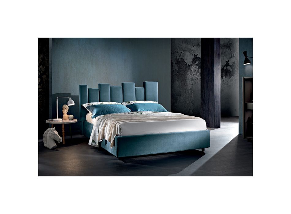 Vysoce kvalitní moderní čalouněná designová manželská postel v modré nebo šedé - Kenzo Viadurini