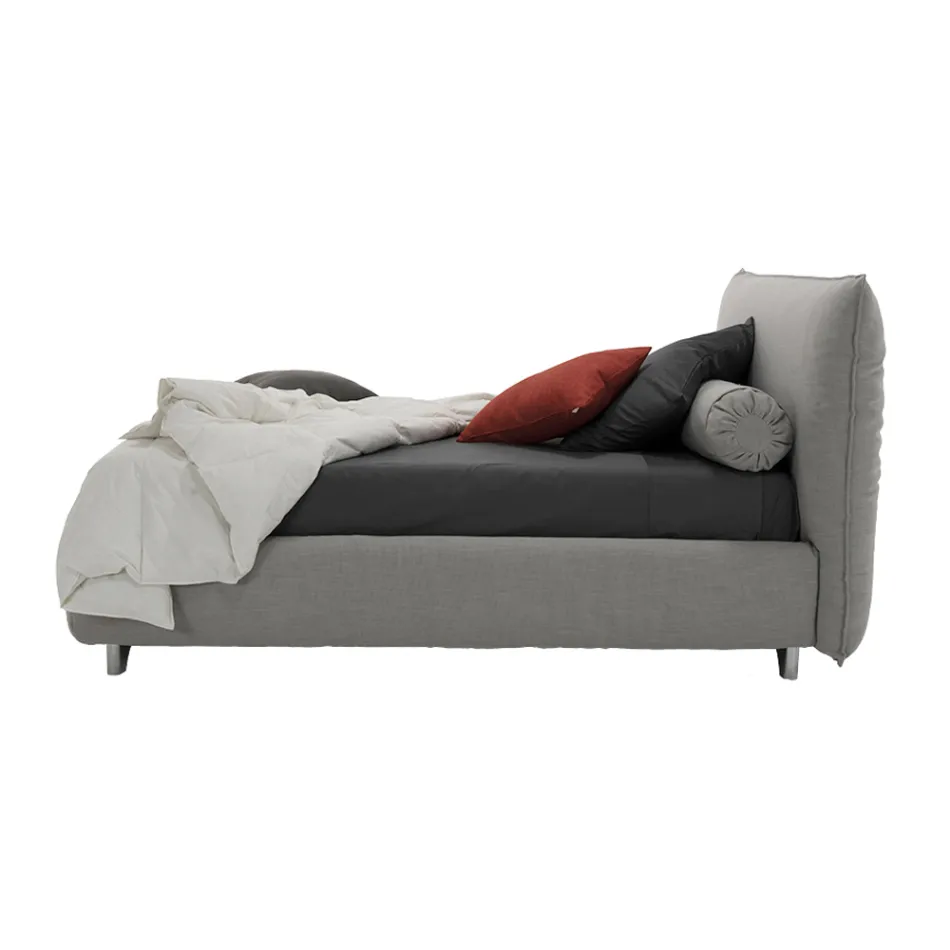 Čalouněná manželská postel s boxem, látka nebo ekokůže Made in Italy - Lardino Viadurini