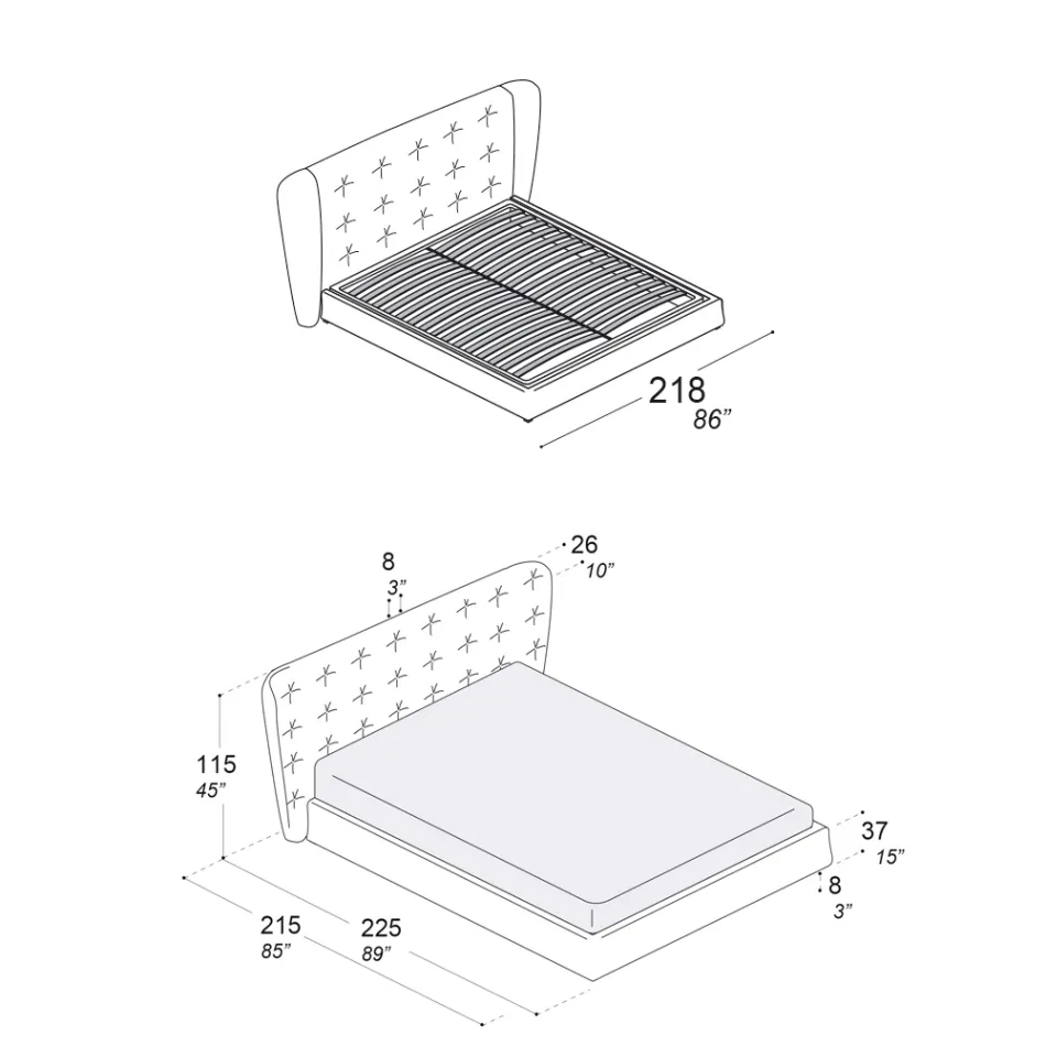 Manželská postel čalouněná polyuretanovou pěnou Made in Italy - Capriccio Viadurini