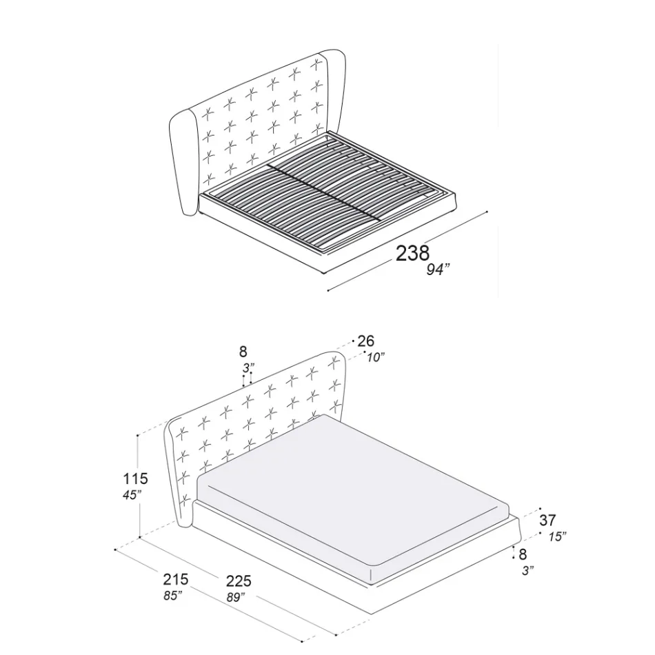 Manželská postel čalouněná polyuretanovou pěnou Made in Italy - Capriccio Viadurini