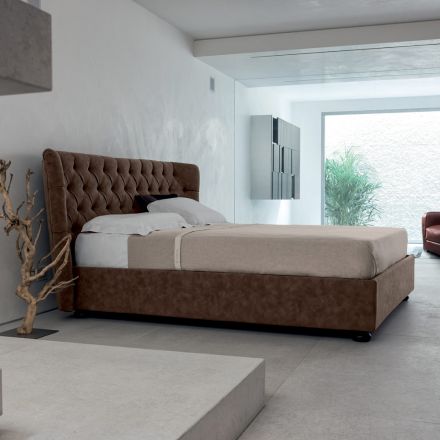 Manželská postel čalouněná polyuretanovou pěnou Made in Italy - Capriccio Viadurini