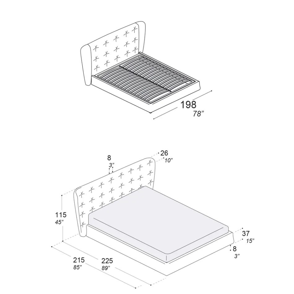 Manželská postel čalouněná polyuretanovou pěnou Made in Italy - Capriccio Viadurini