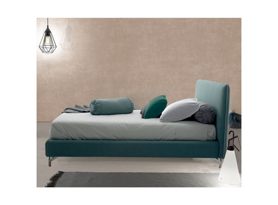 Manželská postel čalouněná látkou nebo ekokůží Made in Italy - Elettro Viadurini