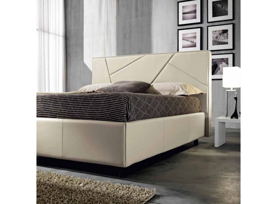 Manželská postel v umělé kůže s krabicí vrcholit 160x190 / 200 cm Mia Viadurini